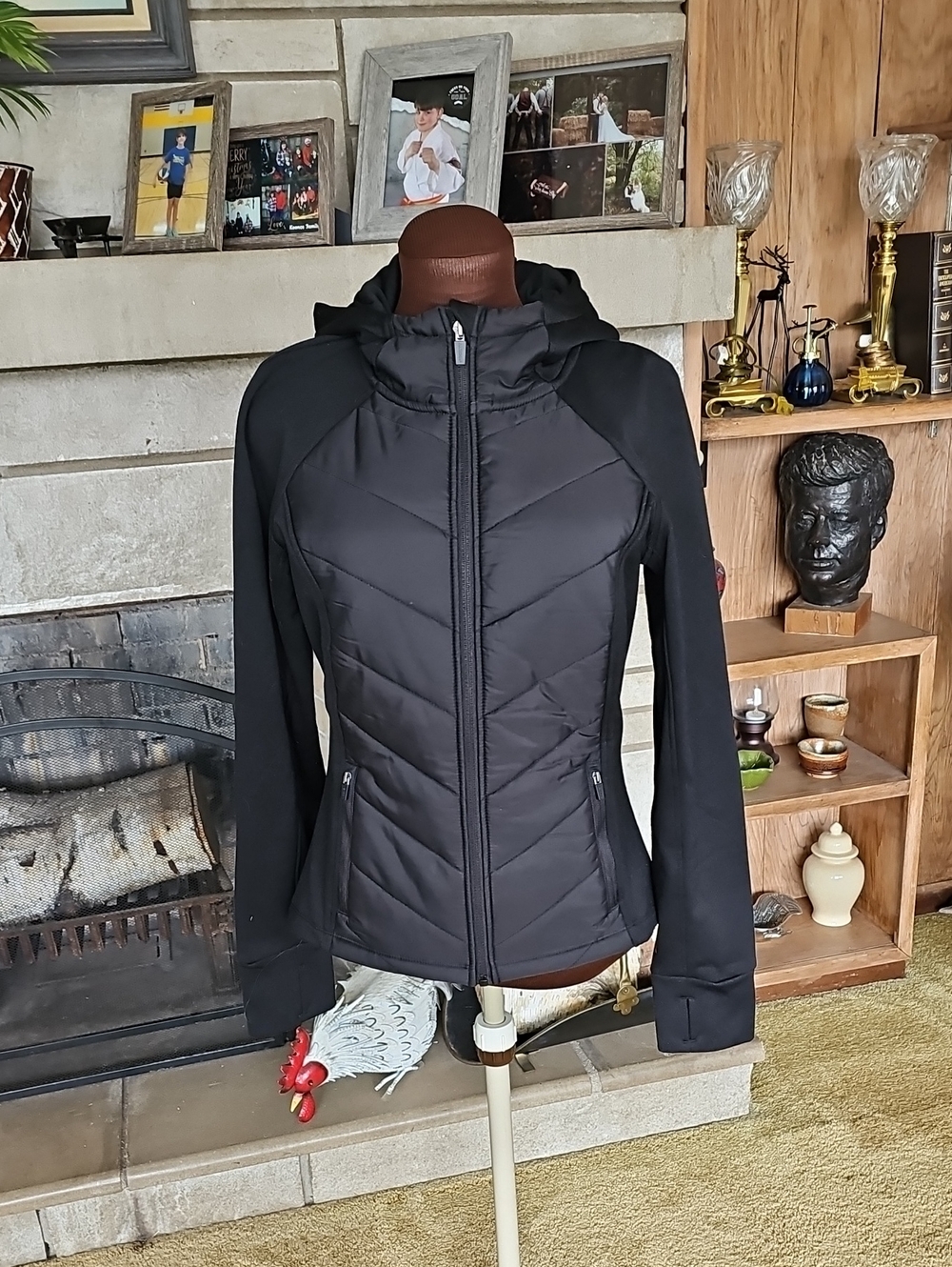 Black Hooded Quilted Jacket